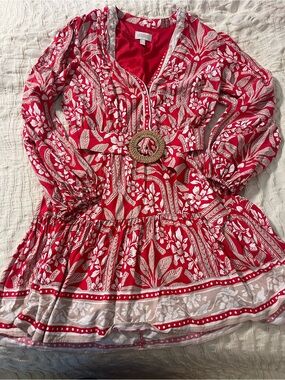 Adrianna Red Floral Dress with Belt